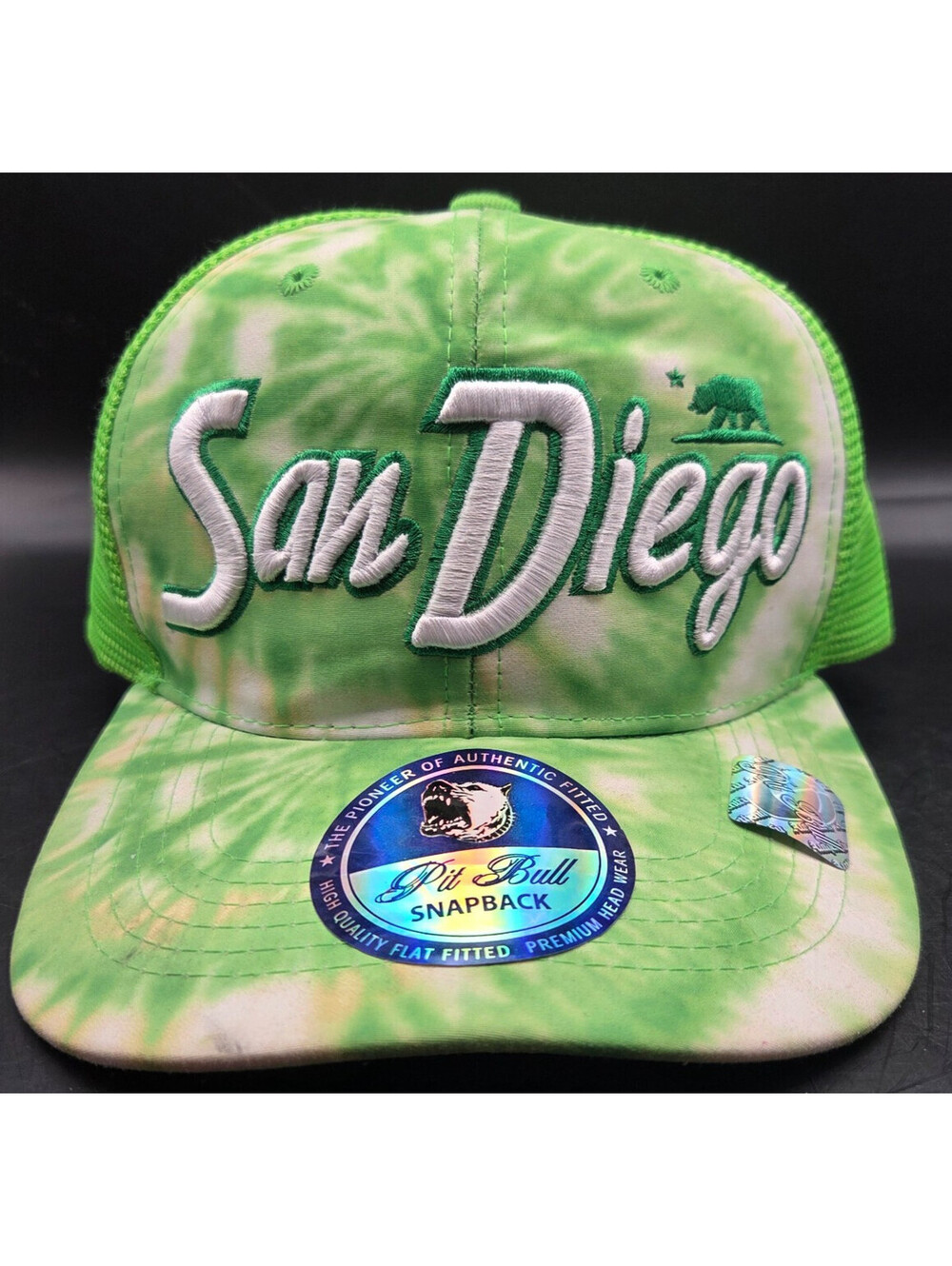 PIT BULL San Diego Snapback Hat Green Tie Dye Mesh Trucker Cap NEW
